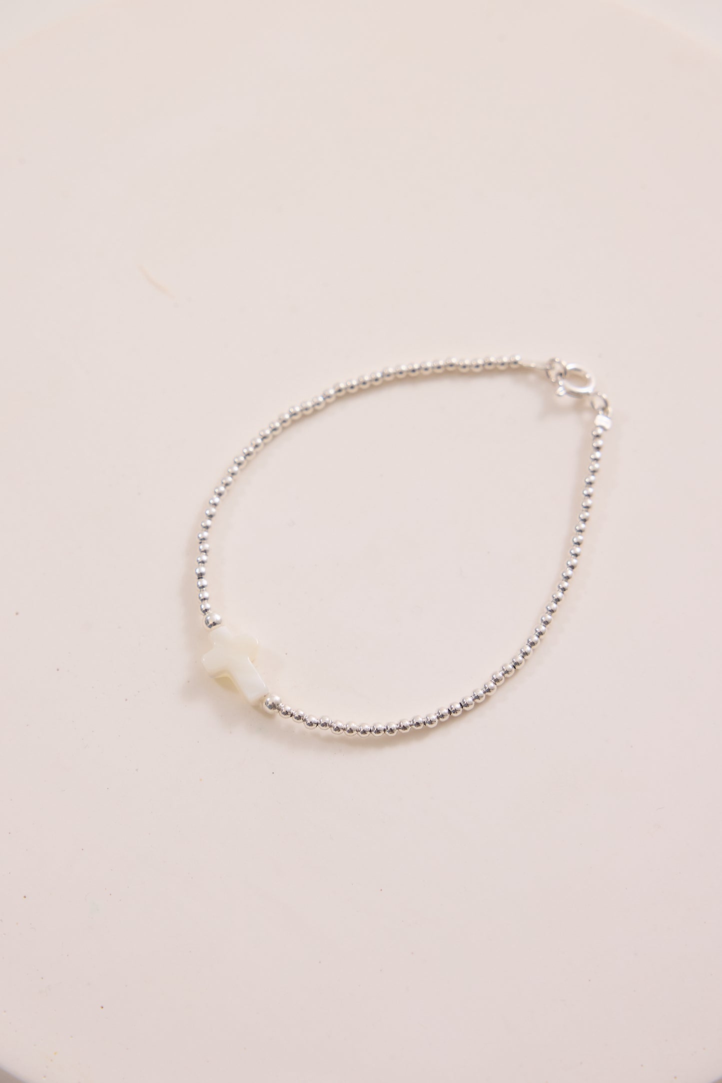 Leni Pearl Cross Bracelet - Silver