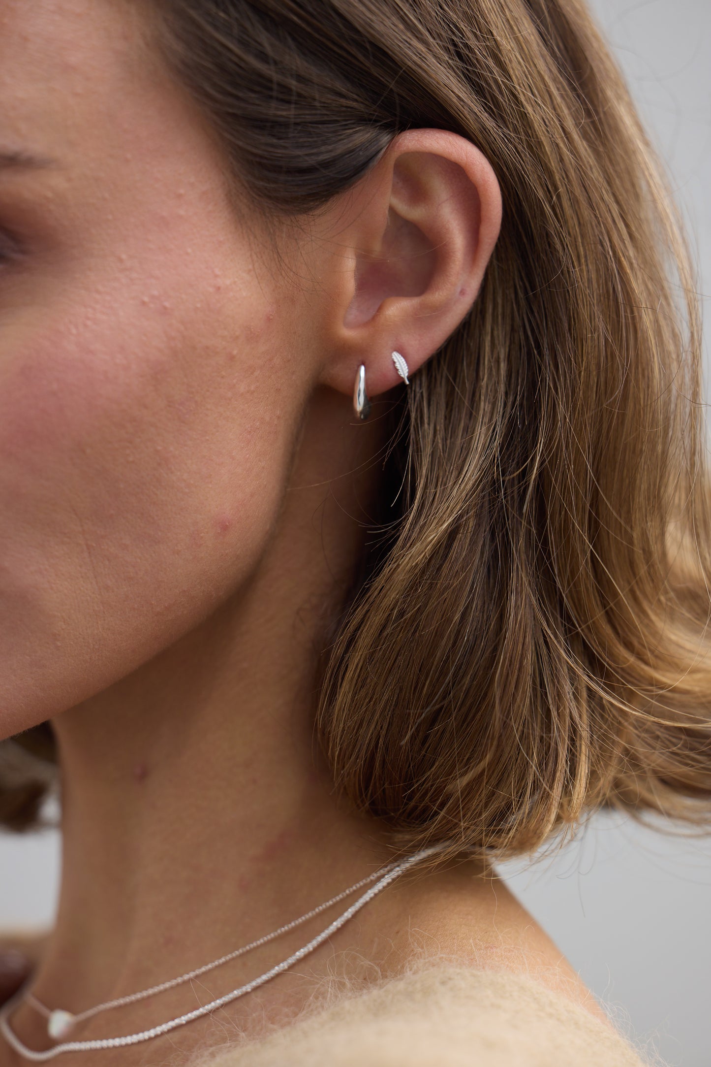 Feather Stud Earrings Silver