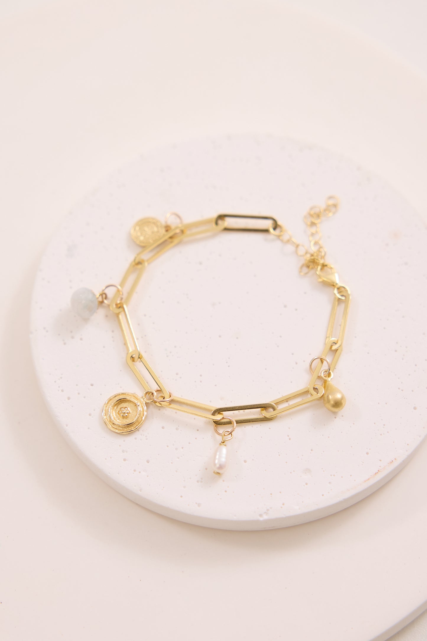 Taya Charm Bracelet - Gold/Moonstone/Fresh Water Pearl