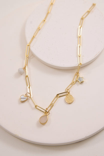 Mila Charm Necklace - Rose Quartz, Aqua + Moonstone with 3 Customisable Charms