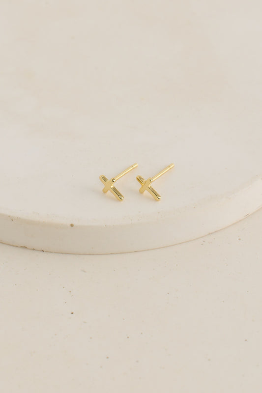 Cross Stud Earrings Gold