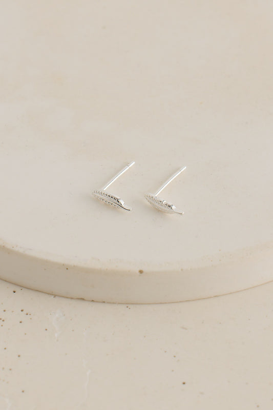 Feather Stud Earrings Silver