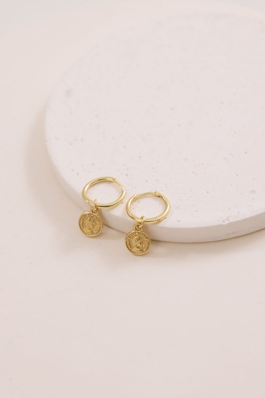 Vivi Coin Huggie Earrings - Gold